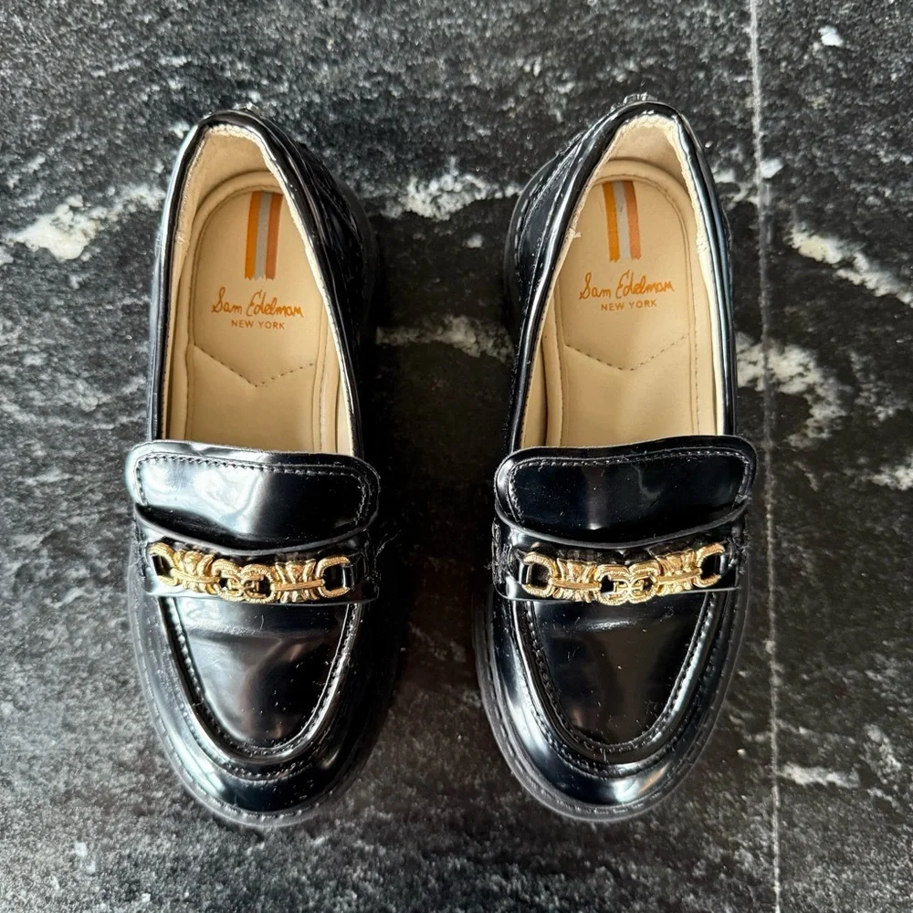 Sam Edelman Black and Gold Patent Dress Loafers Toddler Girl Size 11